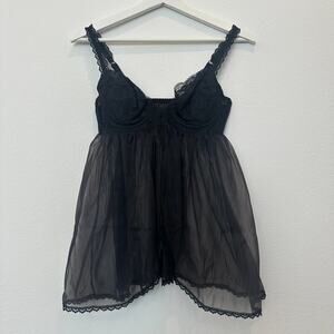 Vintage black mesh babydoll lace padded lingerie 34C